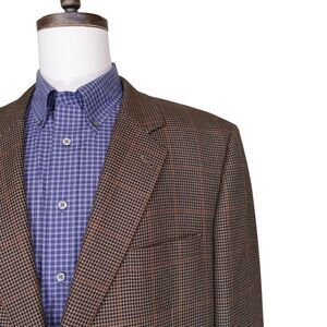 Jos A Bank Signature Sport Coat Blazer Men 48L Brown Houndstooth Silk Camel Hair